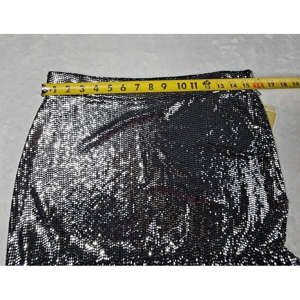 Michael Kors Medium Black Metallic Dot Tiered Ruffle Hem‎ Skirt Whimsigoth Disco